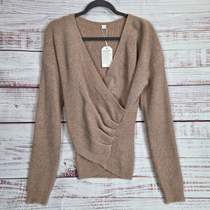 Carmel Brown Parisian Wrap Knit Sweater S Soft Rib Knit Parisian Minimalist NWT